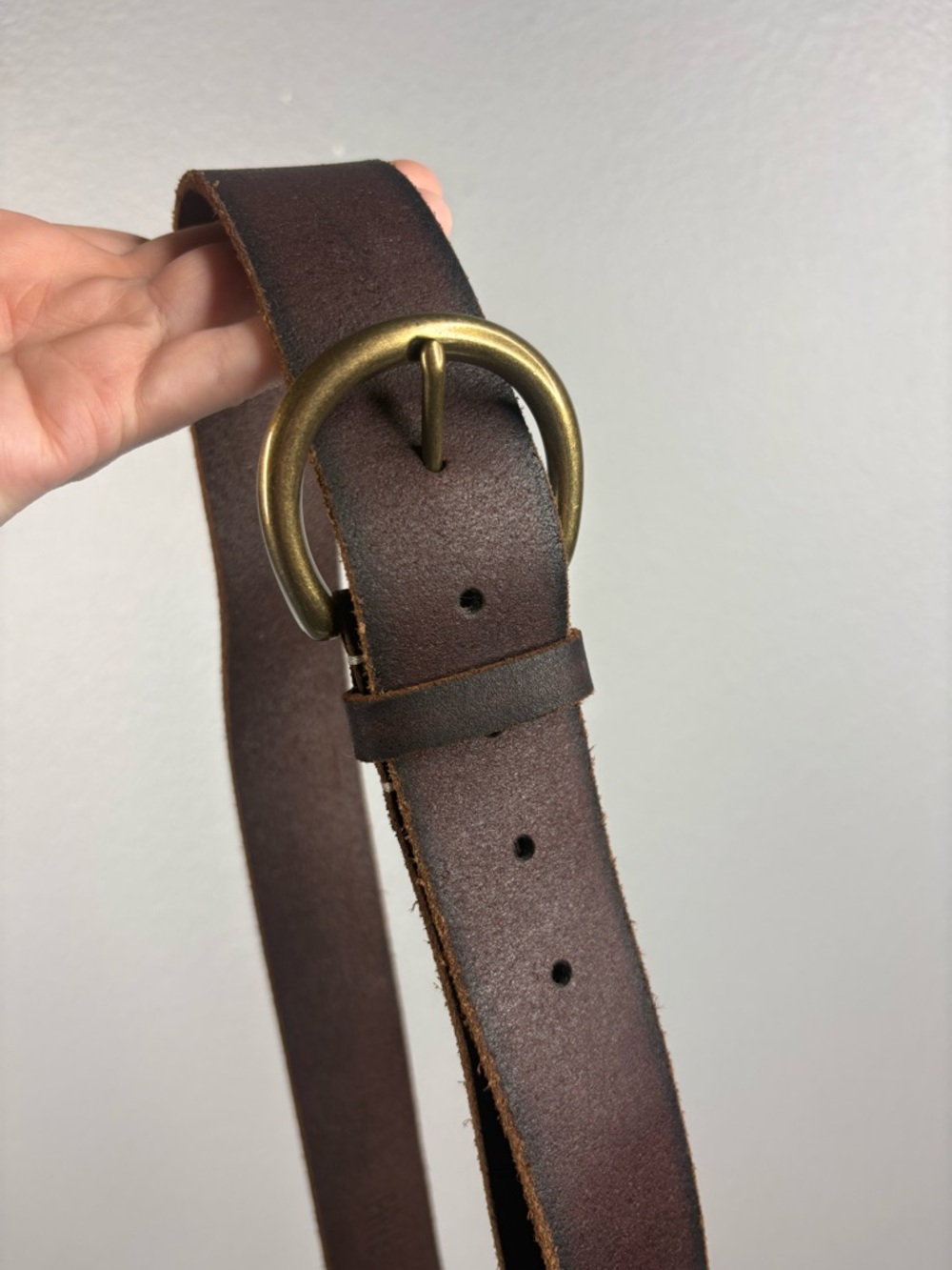 Frye Dark Brown Leather Belt with Brass Buckle